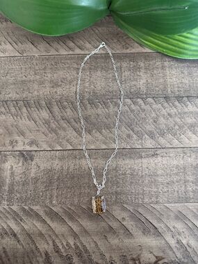 VINTAGE Avon NRT Silver Chain Necklace with Amber Sunburst Pendant